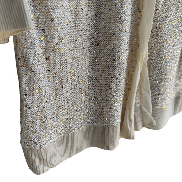 Chicos Sequin Embellished V Neck Glam Beige Gold Knit Cardigan Sweater Size 3 - Picture 7 of 9
